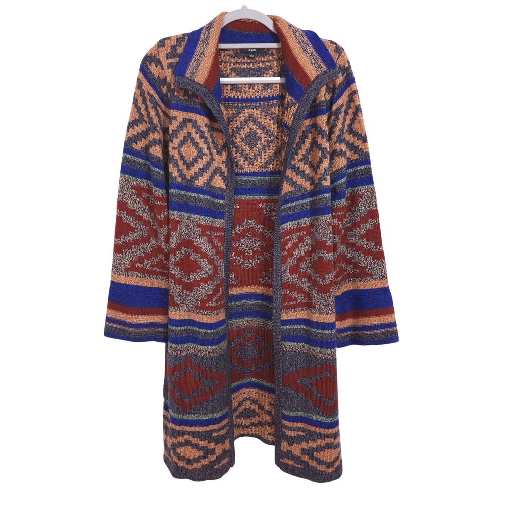 Spense Knits Open Front Longline Cardigan Large Aztec Southwestern‎ Boho Western